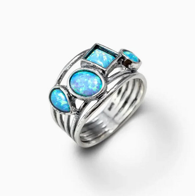 Opalite and Silver Multi Strand Ring