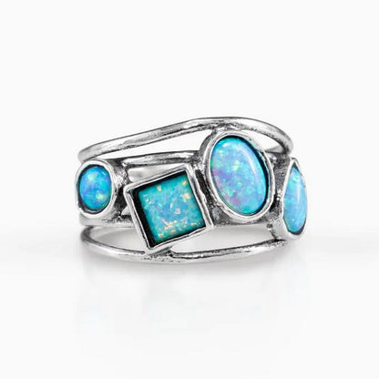 Opalite and Silver Multi Strand Ring