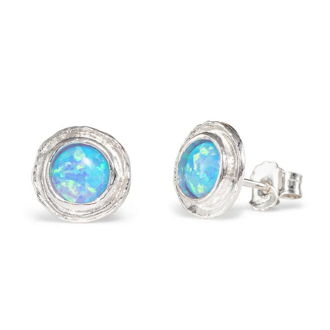 Opalite and Silver Stud Earrings, Silver