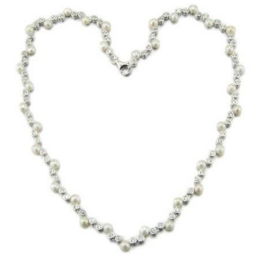 White Pearl and Zirconia Silver Necklace
