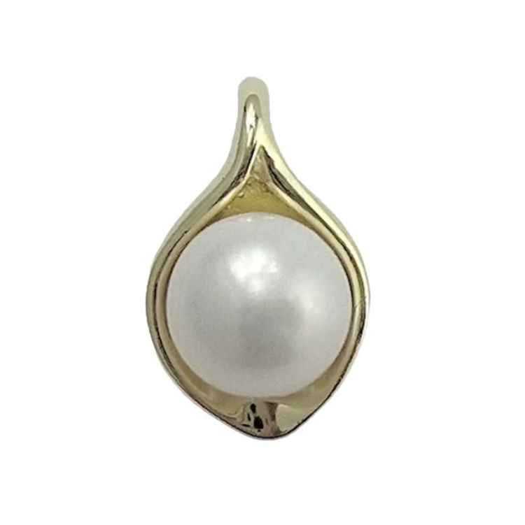 White Pearl Leaf Pendant, Gold Finish