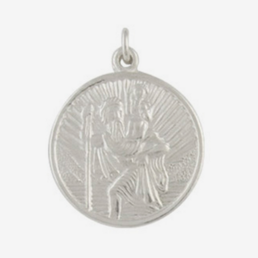 Medium Silver Circular St Christopher Pendant