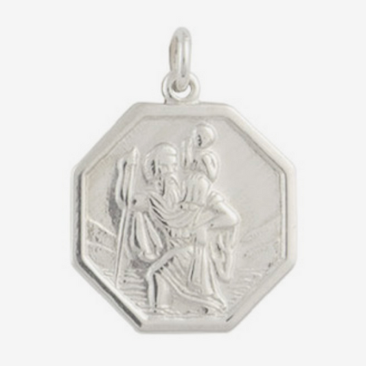 Medium Silver Octagonal St Christopher Pendant