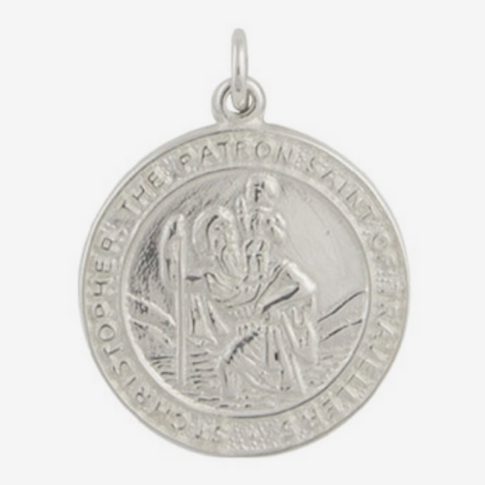Large Silver Circular St Christopher Pendant