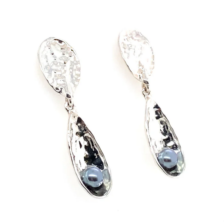 Peacock Pearl Textured Drop Earrings, Silver
