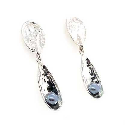 Peacock Pearl Textured Drop Earrings, Silver