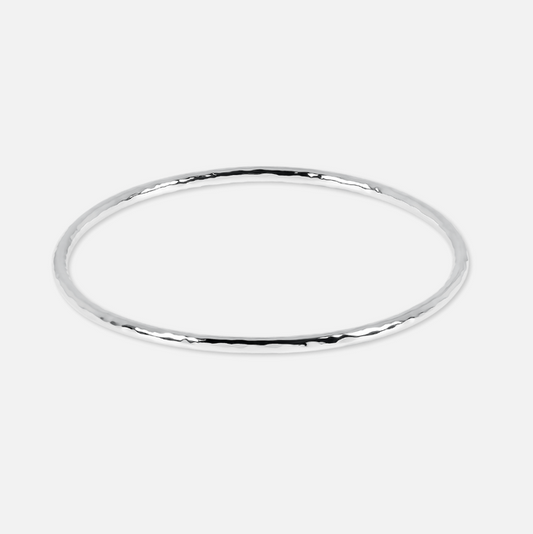 Silver Round Hammered Bangle