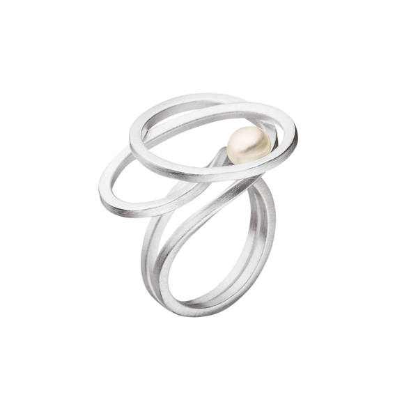 Silver Swirl Ring With Pearl