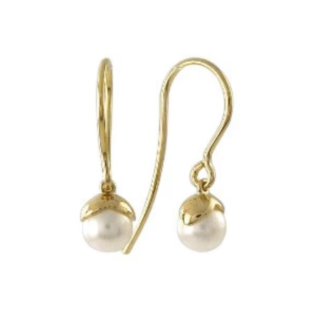 White Pearl Drop Earring, Gold Finish