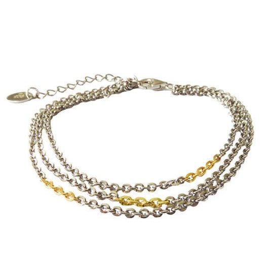 Silver & 14ct Gold 3 Strand Chain