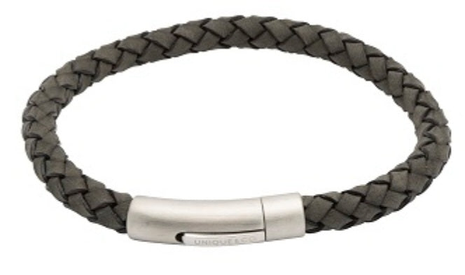 Antique Black Leather Bracelet with Steel Clasp