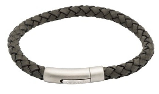 Antique Black Leather Bracelet with Steel Clasp