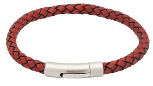 Antique Red Leather Bracelet with Steel Clasp