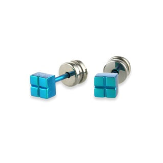 Titanium Cube Studs - Kingfisher