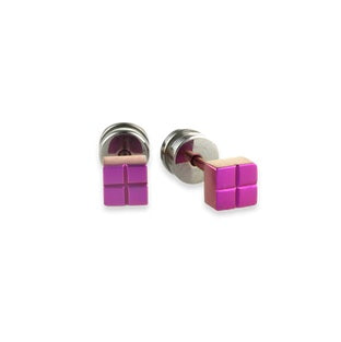Titanium Cube Studs - Pink