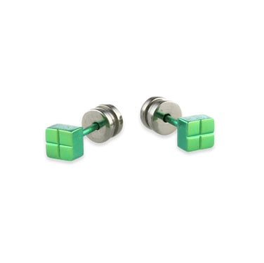 Titanium Cube Studs - Green