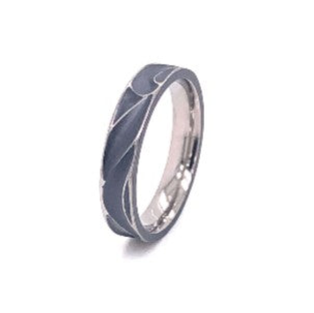 Titanium Deep Carved Wave Ring, Black 4mm