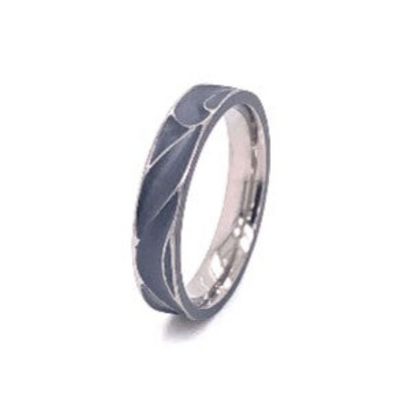 Titanium Deep Carved Wave Ring, Black 4mm