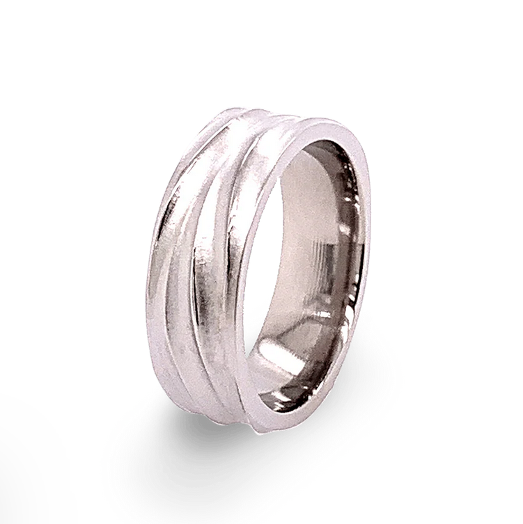 Titanium Carved Ripple Ring, Natural 6mm