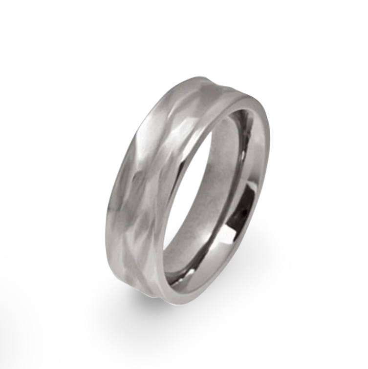 Titanium Carved Wave Ring, Natural 6mm