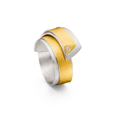 Silver and Gold Diamond Wide Wrap Ring
