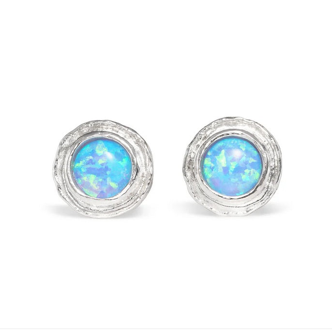 Opalite and Silver Stud Earrings, Silver