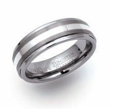 Tungsten Silver Inlay Ring