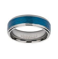 Tungsten Hammered Blue IP Ring