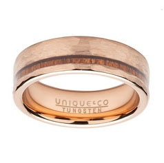 Tungsten Wood Inlay Rose Ring