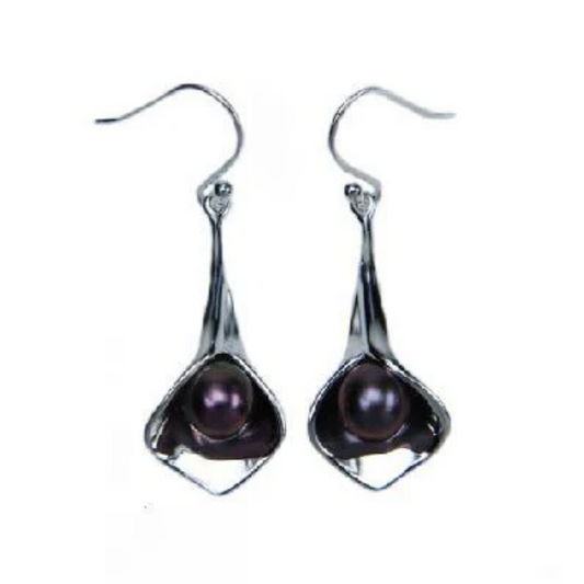 Peacock Pearl Lily Drop Earrings, Silver