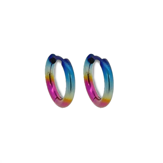 Titanium Small Hinged Hoops - Rainbow 15mm