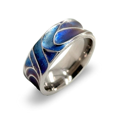 Titanium Deep Carved Wave Ring, Denim 8mm