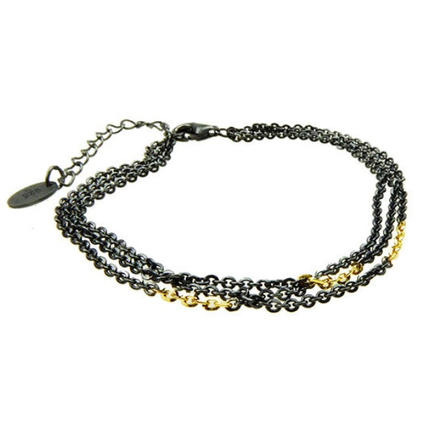 Oxi Silver & 14ct Gold 3 Strand Chain