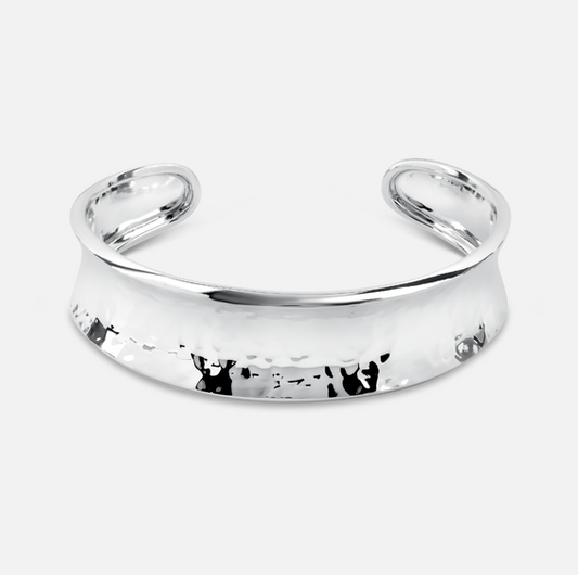 Silver Hammered Concave Bangle