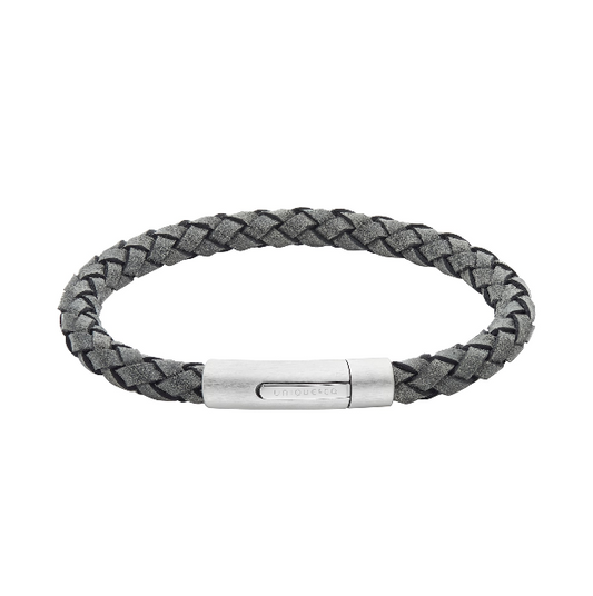 Grey Leather Bracelet with Steel Clasp
