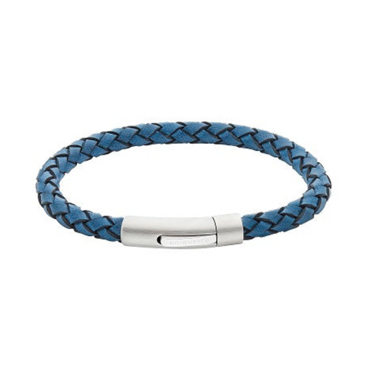 Blue Suede Leather Bracelet with Steel Clasp