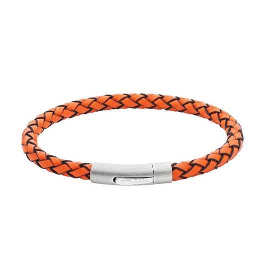 Orange Leather Bracelet with Steel Clasp