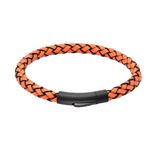 Orange Leather Bracelet with Black Steel Clasp