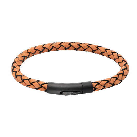 Tan Leather Bracelet with Black Steel Clasp