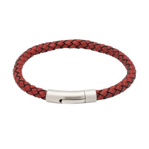 Antique Red Leather Bracelet with Steel Clasp