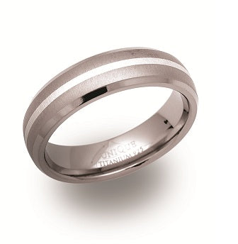 Titanium Silver Inlay Ring, 6mm