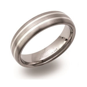 Titanium Double Silver Inlay Ring, 6mm