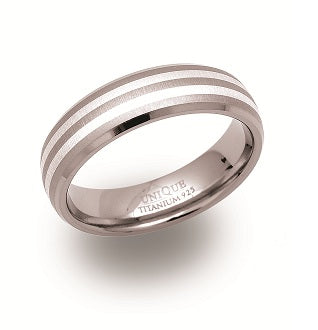 Titanium Double Silver Inlay Ring, 6mm