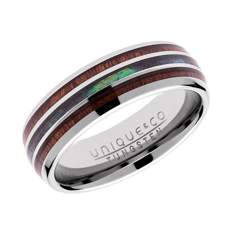 Tungsten Wood & Abalone Shell Ring