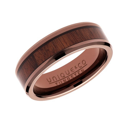 Tungsten Brown IP Ring with Wood Inlay
