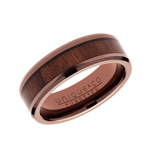Tungsten Brown IP Ring with Wood Inlay