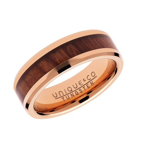 Tungsten Rose IP Ring with Wood Inlay