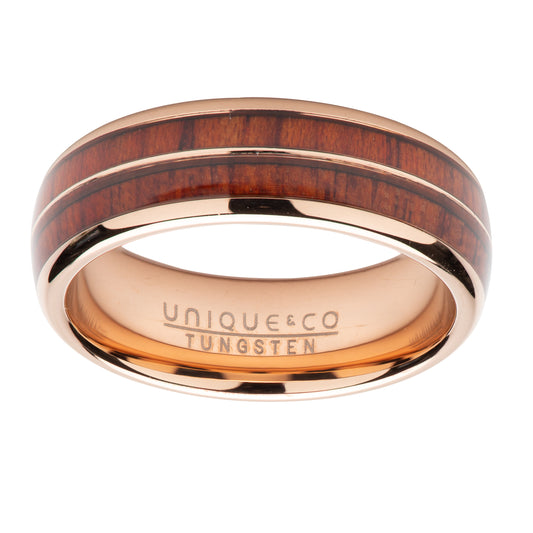 Tungsten Rose IP Ring with a Wood Inlay