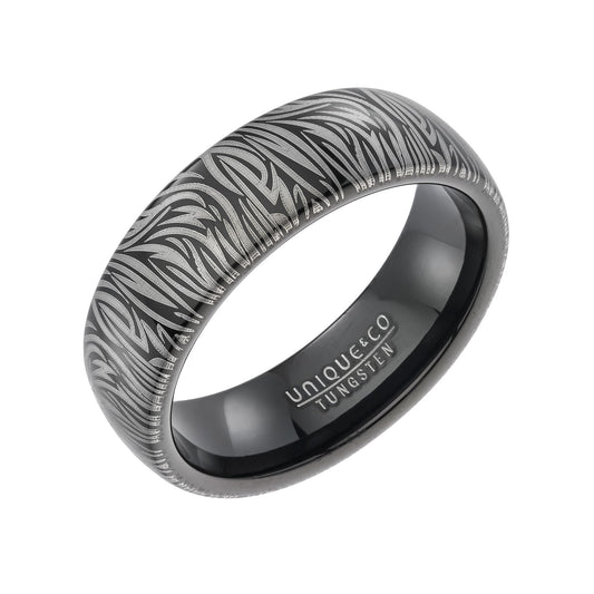 Tungsten Black IP Patterned Ring