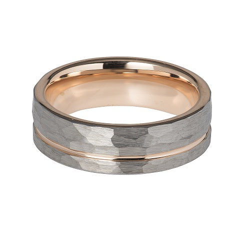 Tungsten Hammered Rose IP Ring